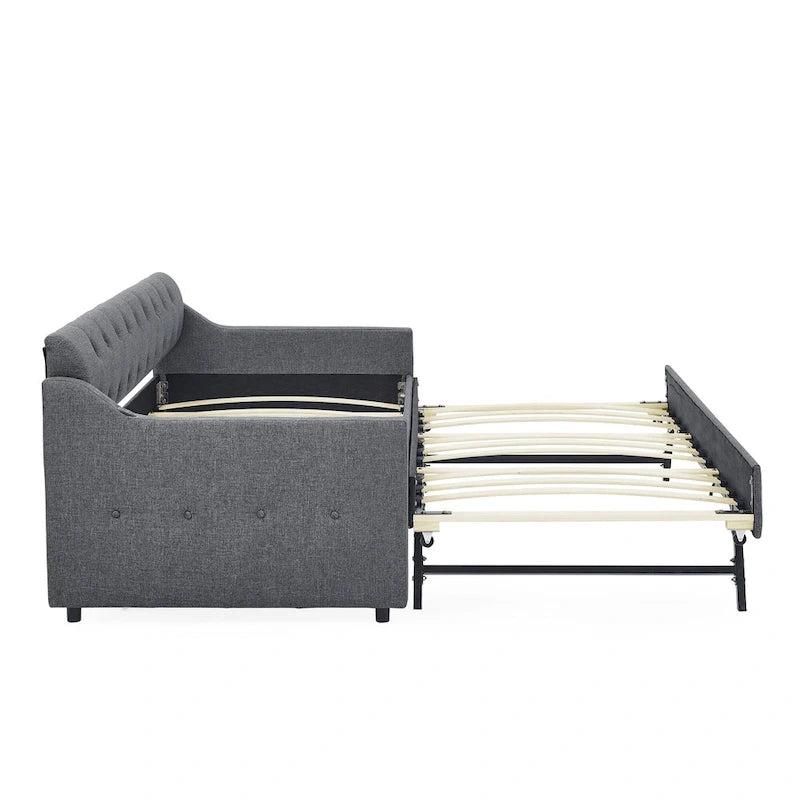 Canapé-lit/banquette capitonné(e) (avec lit gigogne relevable et port USB)