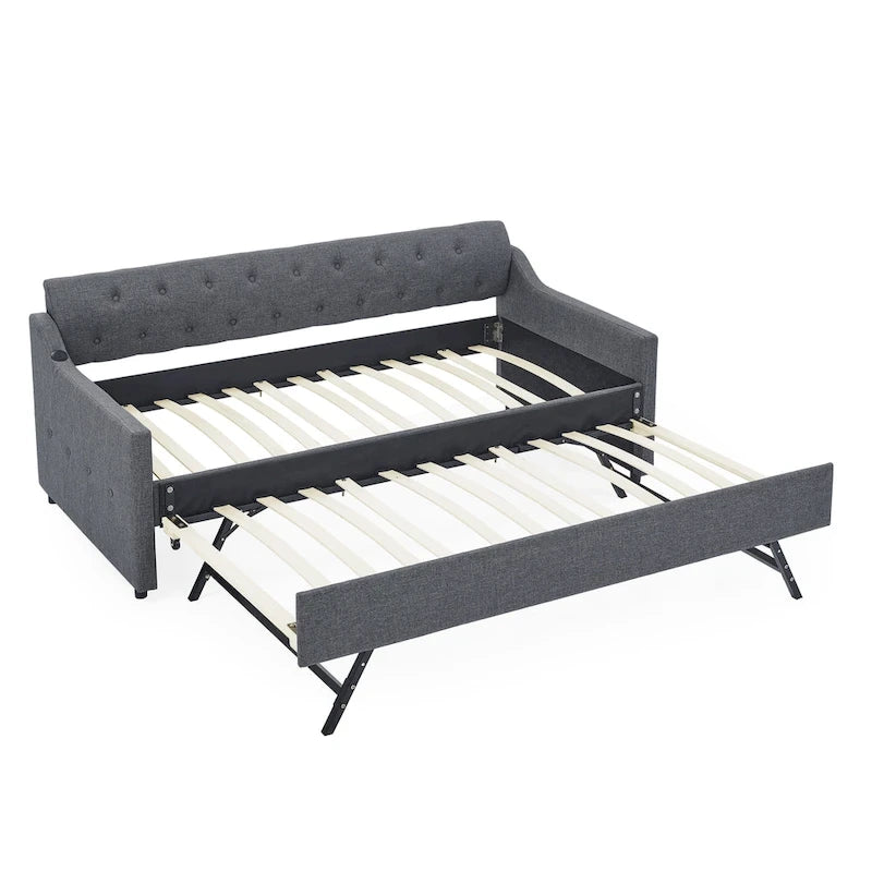 Canapé-lit/banquette capitonné(e) (avec lit gigogne relevable et port USB)
