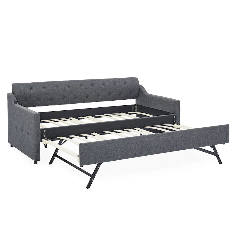 Canapé-lit/banquette capitonné(e) (avec lit gigogne relevable et port USB)