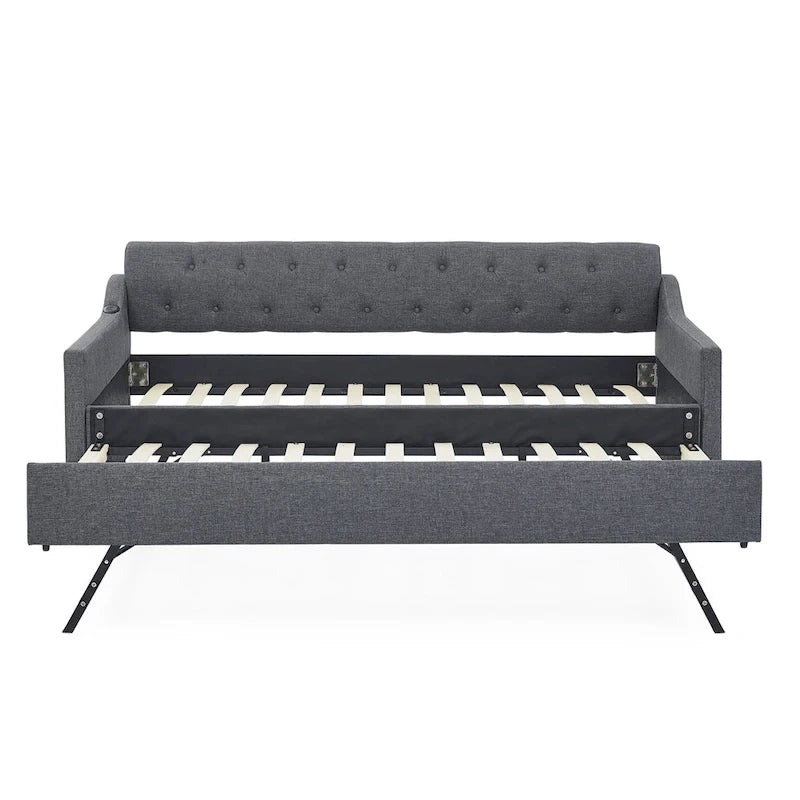 Canapé-lit/banquette capitonné(e) (avec lit gigogne relevable et port USB)