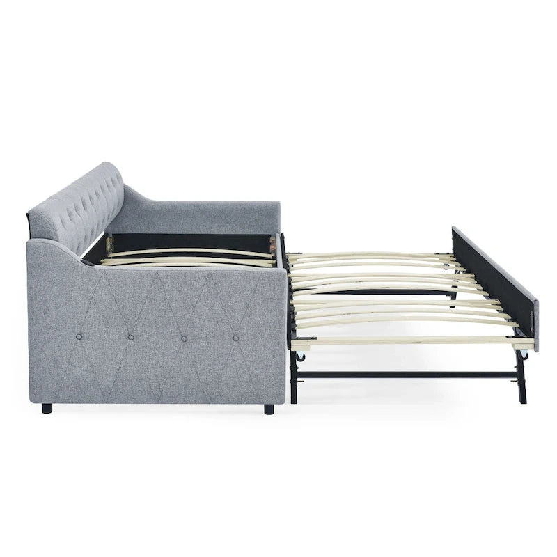 Canapé-lit/banquette capitonné(e) (avec lit gigogne relevable et port USB)