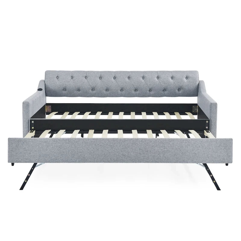 Canapé-lit/banquette capitonné(e) (avec lit gigogne relevable et port USB)