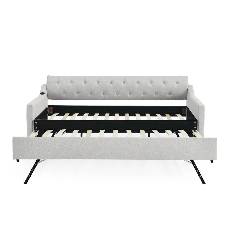 Canapé-lit/banquette capitonné(e) (avec lit gigogne relevable et port USB)