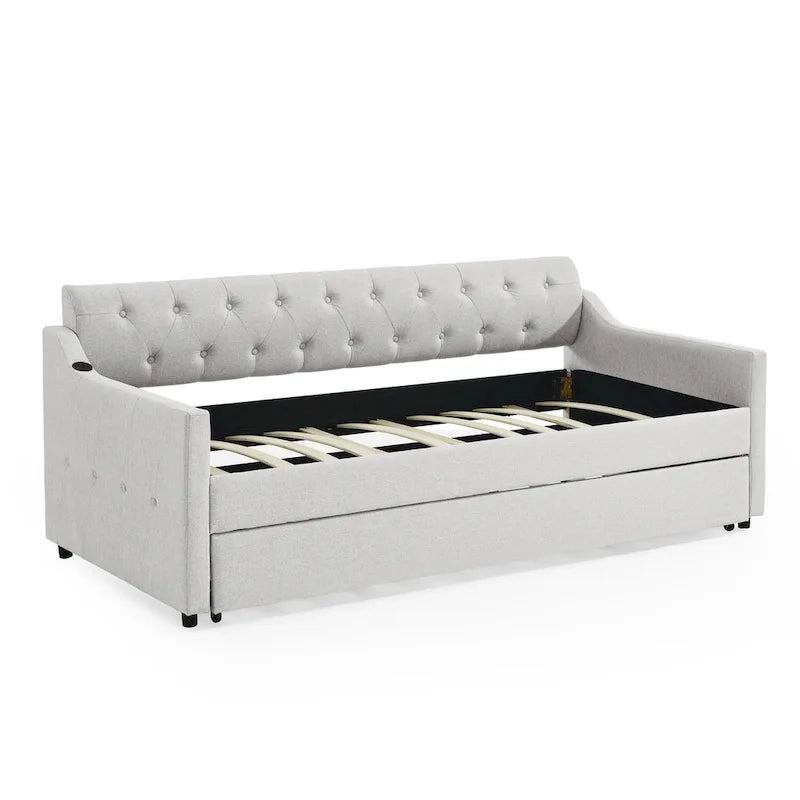 Canapé-lit/banquette capitonné(e) (avec lit gigogne relevable et port USB)