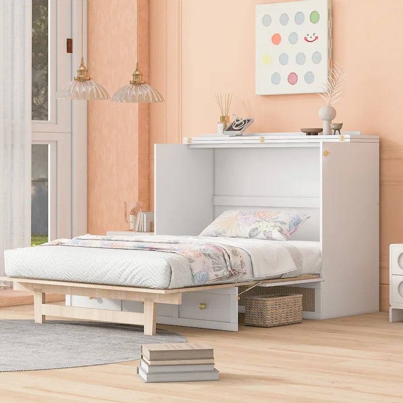 Grand lit escamotable blanc de style moderne