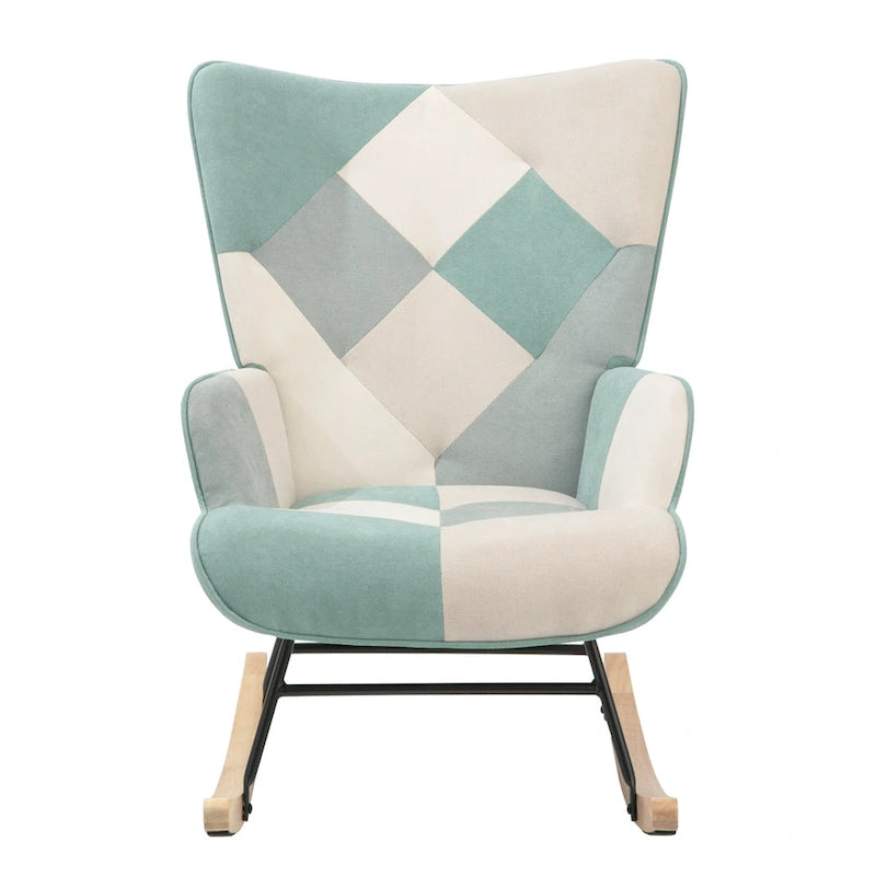 Fauteuil à bascule bleu au dossier haut, style moderne et rembourré
