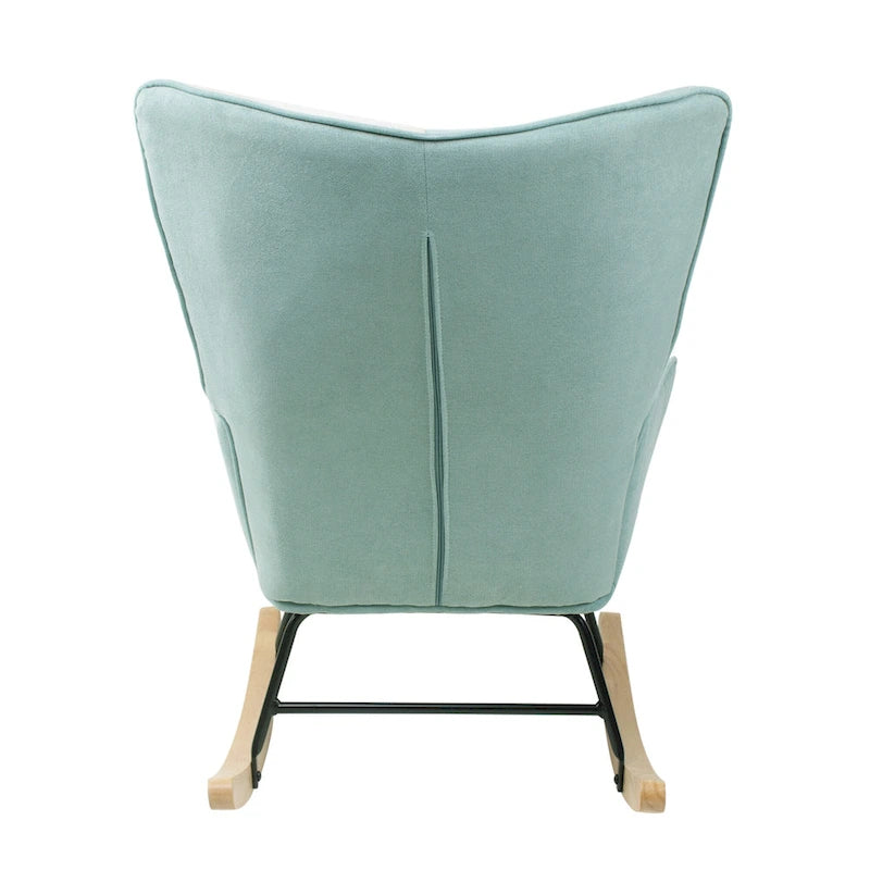 Fauteuil à bascule bleu au dossier haut, style moderne et rembourré