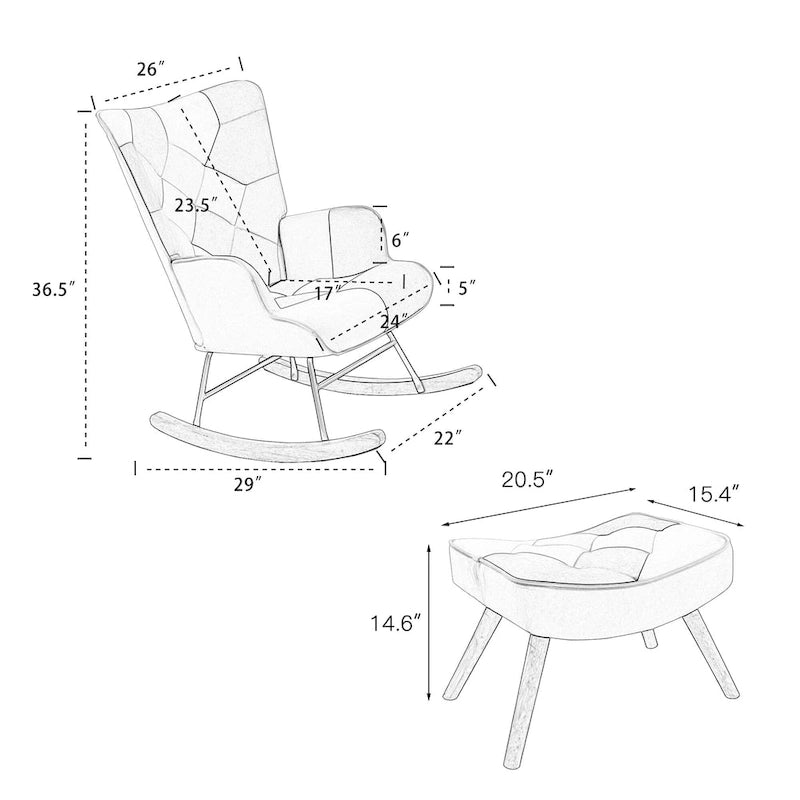 Fauteuil à bascule bleu au dossier haut, style moderne et rembourré