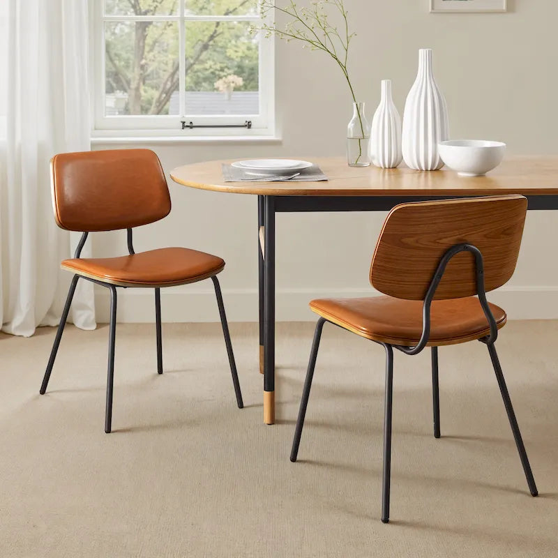 Chaises de salle à manger en cuir et bois courbé (lot de 2)