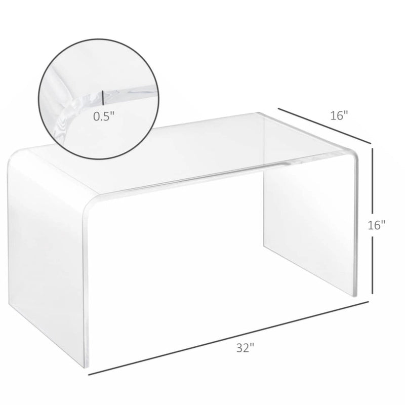 Table basse cascade 32 pouces en acrylique transparent, rectangle long, épaisseur 15 mm