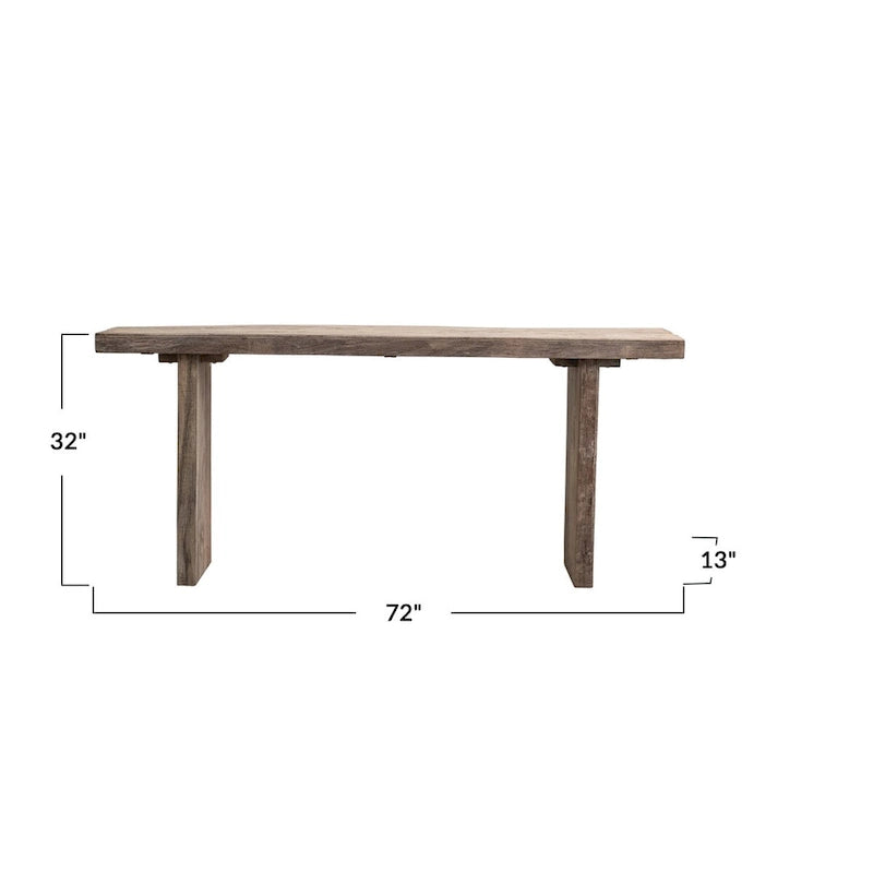 Console en bois recyclé avec finition blanchie vieillie - 72,0L x 13,0W x 32,0H